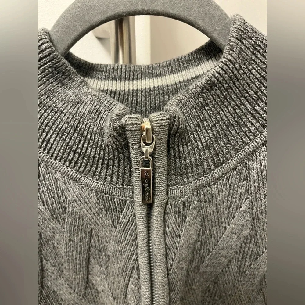 Tommy Bahama Brand Men's Napa Ridge 1/4-Zip Warm Cotton Jacquard Sweater Gray, L
